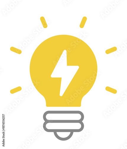 節電のイメージイラスト。電力のアイコン。電球の中に雷マーク。Power icon.