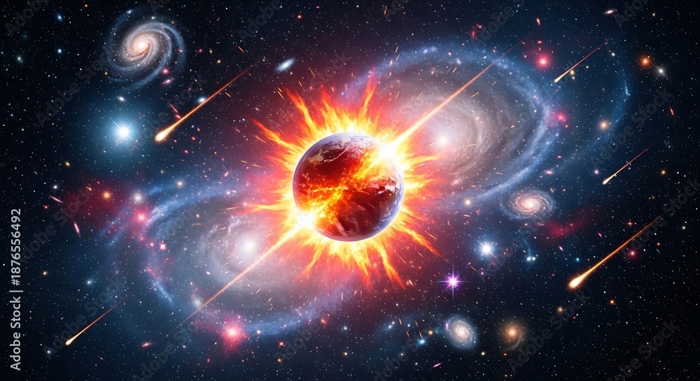 Fototapeta premium Cosmic Collision - A Fiery End or a New Beginning.
