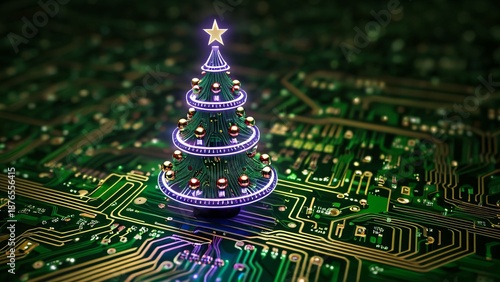 Christmas Tree on Green Circuit Board