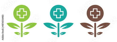 Colorful medical cross logos with leafy growth symbols. Vibrant medical cross logos with leafy growth, symbolizing health and wellness. Perfect for healthcare branding and medical marketing materials.
