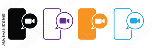 Mobile video chat icons in different colors and styles. Mobile Video call icon vector illustration. Mobile Video Chat icon design with white background stock illustration.