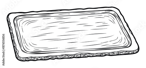 Handdrawn outline of a textured rectangular cracker or piece of bread presenting a rustic culinary aesthetic, ideal for bakery menu layouts recipe book graphics and foodrelated promotional