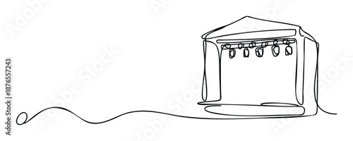 Minimalist one line drawing of a performance stage with overhead lights perfect for event planning advertisements or creative visual presentations