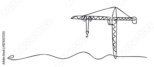 Sleek continuous line drawing of a tower crane signifying industrial progress and construction development, excellent for engineering company branding, architectural concepts, and urban