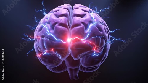 Highly Detailed Realistic Human Brain with Electric Currents Flowing, Symbolizing Neural Activity and Creating Dynamic, Energetic Effect
