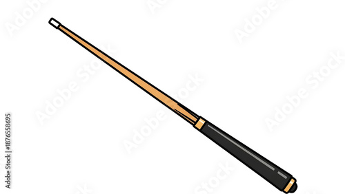 Vector illustration of a straight wooden pool cue stick with a black grip and white tip