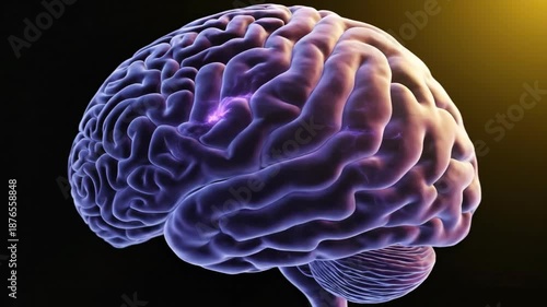 Hyper Realistic Close Up of Human Brain Intricate Anatomy and Vibrant Structure with Glowing Neural Pathways and Dark Background