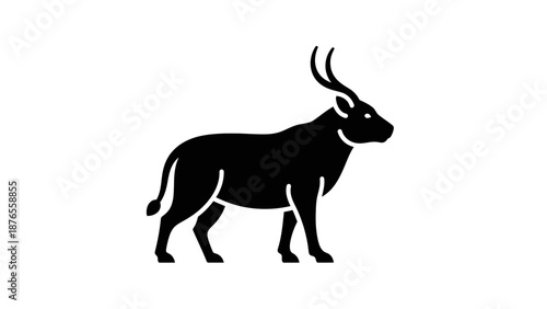 Stylized Black Oryx Silhouette on White Background