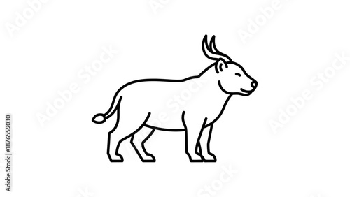 Stylized line art of a bull or ox with horns, clean graphic illustration, white background