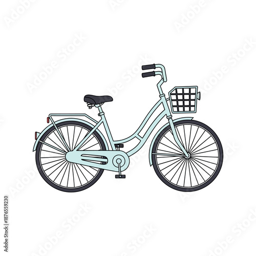 Vintage style bicycle with basket on white background