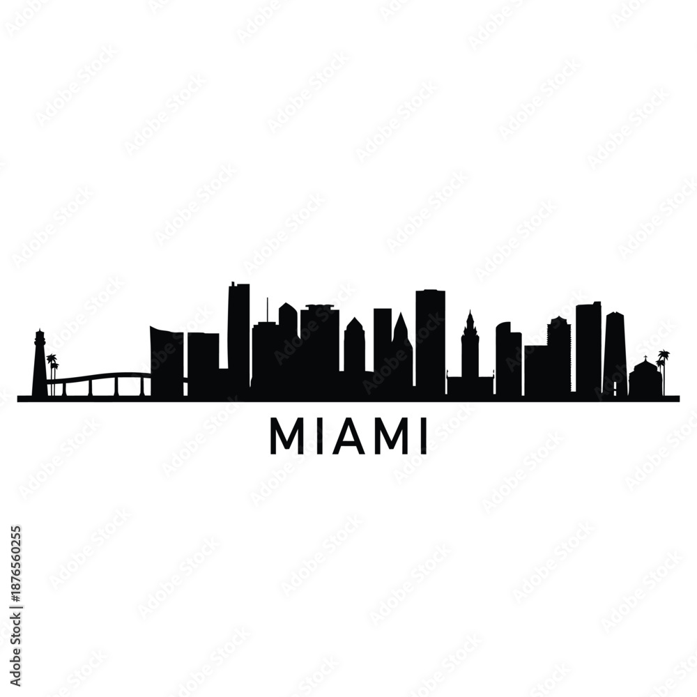 Fototapeta premium Miami city skyline silhouette with bridge and buildings