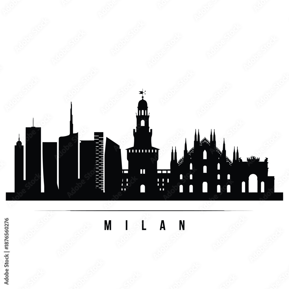 Naklejka premium milan city skyline with iconic buildings and towers