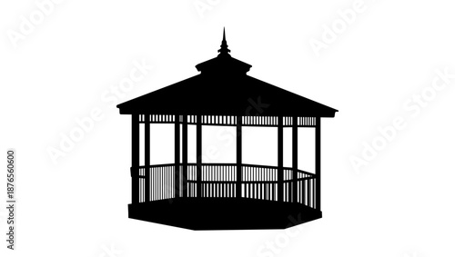 gazebo pavilion symbol, black isolated silhouette