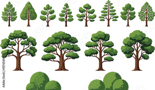 Tree and bush clipart bundle with forest illustrations, green foliage graphics, woodland elements for crafting, stickers, landscaping and digital design