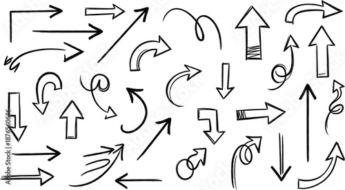 Hand drawn doodle arrows clipart bundle with sketch arrow illustrations, direction symbols, pointers, highlights for planners, notes and digital design