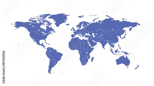 A blue world map illustration depicting continents and major landmasses