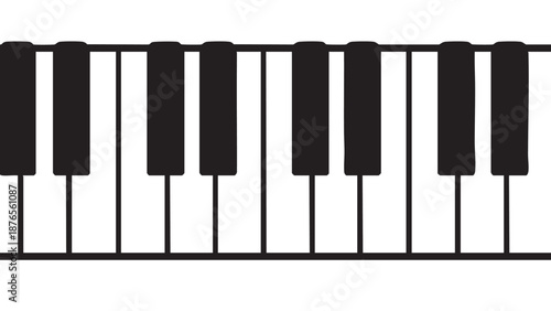 Piano keys viewed from a close-up perspective on a white background