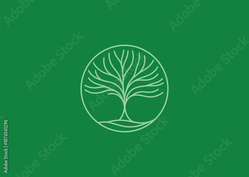 Single line abstract tree logo for growth, eco, or sustainability branding.