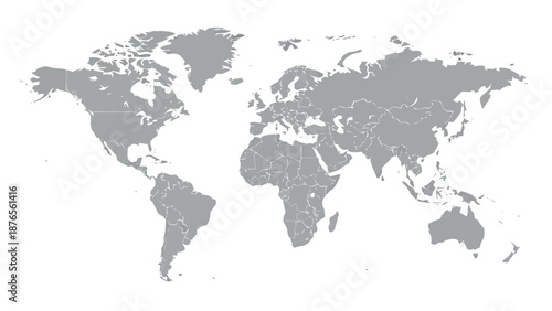 A grayscale map depicting the continents and oceans of the world