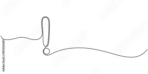 Continuous one line drawing of Exclamation mark vector illustration, Exclamation mark in one continuous line drawing vector illustration. Pro vector, Continuous editable line drawing of exclamation w