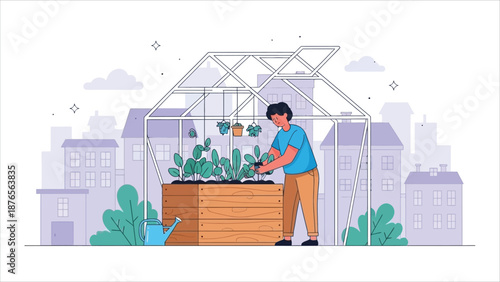  City agriculture and urban farming illustration set with characters planting and gardening in an urban environment..
