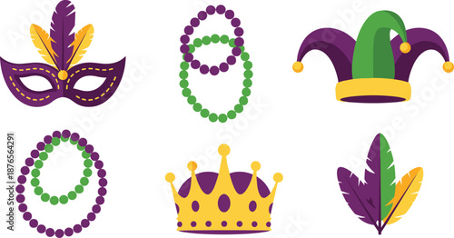 Mardi Gras symbols and accessories for festive celebrations