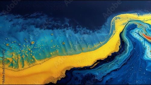 Wallpaper Mural Abstract swirls of blue and yellow resembling a dramatic seascape with fluid, wave-like textures Torontodigital.ca