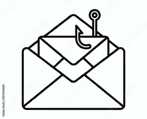 Phishing Email Scam Icon – Hook in Envelope Outline Vector