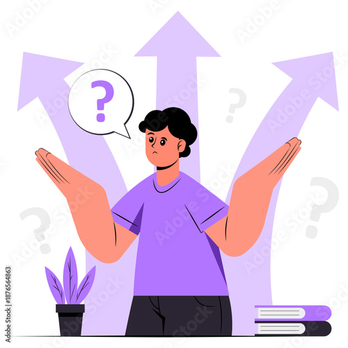 Confused Man Making Decision Between Different Paths and Opportunities Illustration