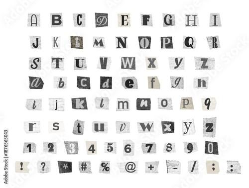 Alphabet collection of scrap letters, collage style. Vector font illustration.