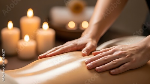 Wallpaper Mural Spa massage therapy and wellness relaxation treatment. Aromatherapy and body care health. Professional therapist hands performing a back massage on a client with burning candles Torontodigital.ca
