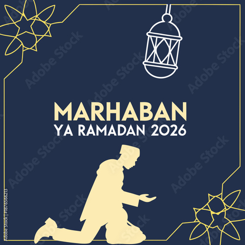 Man praying during Ramadan with lantern and ornaments