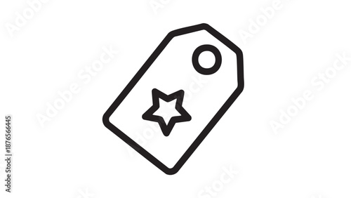 Simple line illustration of a price tag with a star on a white background