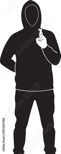 Person wearing hoodie with hands raised