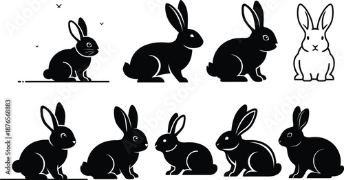 Cute vector set of cartoon rabbits for Easter and spring design