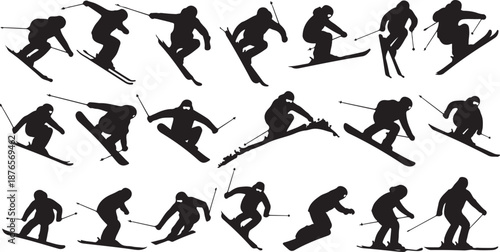 Dynamic Silhouettes of Skiers in Action skiing winter sports