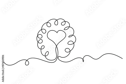 Single line heart and brain illustration representing mental and emotional balance
