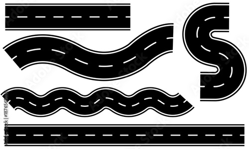Road Vector, Various shape of Highway Curved, and Street Roads on a white isolated background, road, Street, highway, vector, icons, symbol.