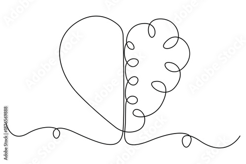 Single line heart and brain illustration representing mental and emotional balance
