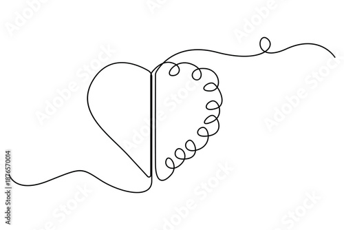 Continuous one line drawing of heart and brain showing emotional intelligence concept
