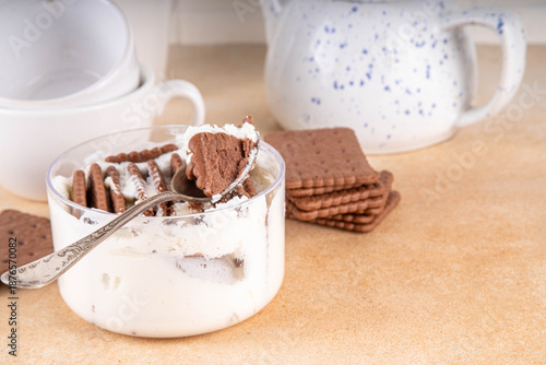 Simple two ingredient Greek Yogurt Cheesecake in glass © ricka_kinamoto