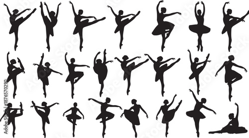 Silhouettes of Ballet Dancers in Various Poses on a White Background vector illustration