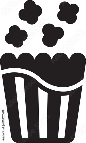 Popcorn bucket icon with curved wave popping kernels in playful clean silhouette design