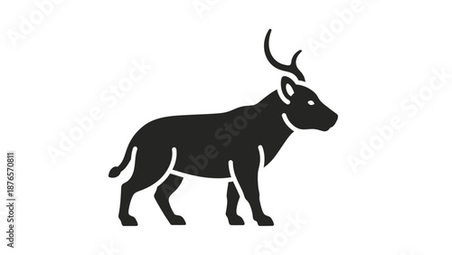 Stylized Silhouette of a Mythical Creature with Antlers and Horns