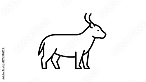 Stylized Vector Icon of a Silhouette Cow with Horns on White Background