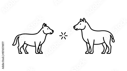 Two horses facing each other with a spark in between, minimalist line art