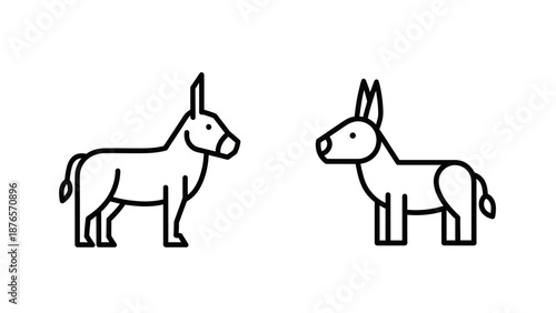 Two donkeys in a simple line art style, facing each other