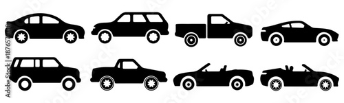Vector collection of various car vehicle set on white background, car, cars, vehicle, transportation, automobile, set, truck, silhouette.