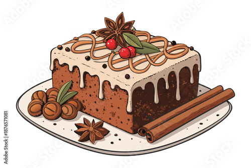 Old Fashioned Gingerbread Cake Square Illu