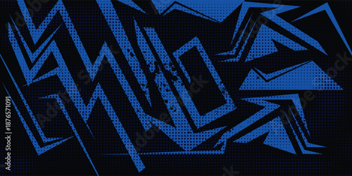 sports background, banner design in blue and black with pointed shapes and empty space. brush stroke pattern